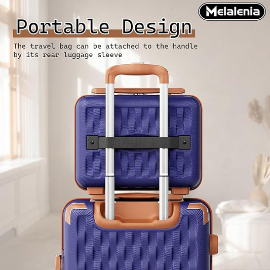 Melalenia Luggage Sets 7 Piece Hard Shell Carry on Suitcase with Spinner Wheels and TSA Lock, Lightweight Travel Duffel Bag for Women, Men, Navy Brown