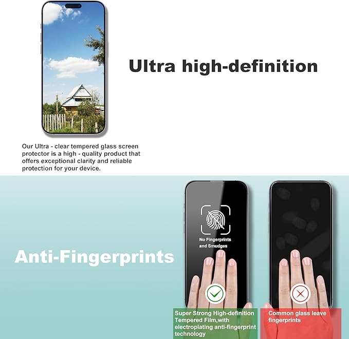 2 Pack Screen Protector Tempered Glass for iPhone 15 Pro Max 6.7-Inch Auto Dust Removal, No Bubbles, High Definition Clear, Easy Installation