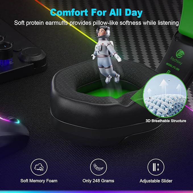 FC200 Wireless Gaming Headset for PS5, PS4-2.4GHz USB Foldable Headphones with Mic - 3D Stereo Bluetooth Headset with 50Hrs Battery Life, for Switch, PC, Mac, Mobile