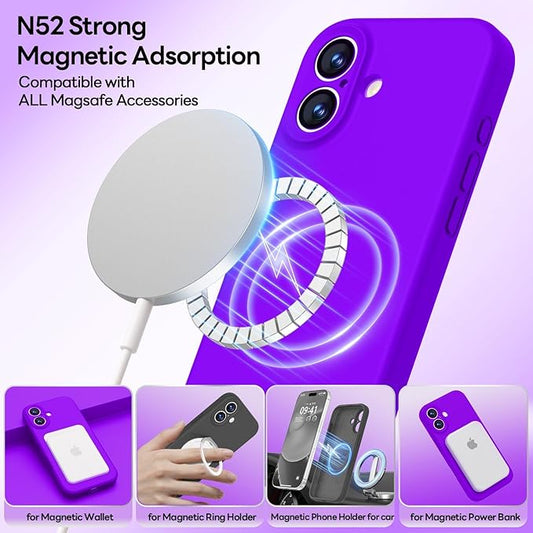 LOVE 3000 Designed for iPhone 17 Case, Premium Silicone [Compatible with Magsafe][Soft Anti-Scratch Microfiber Lining] Shockproof Protective Phone Case for Men Women 6.3", Neon Purple