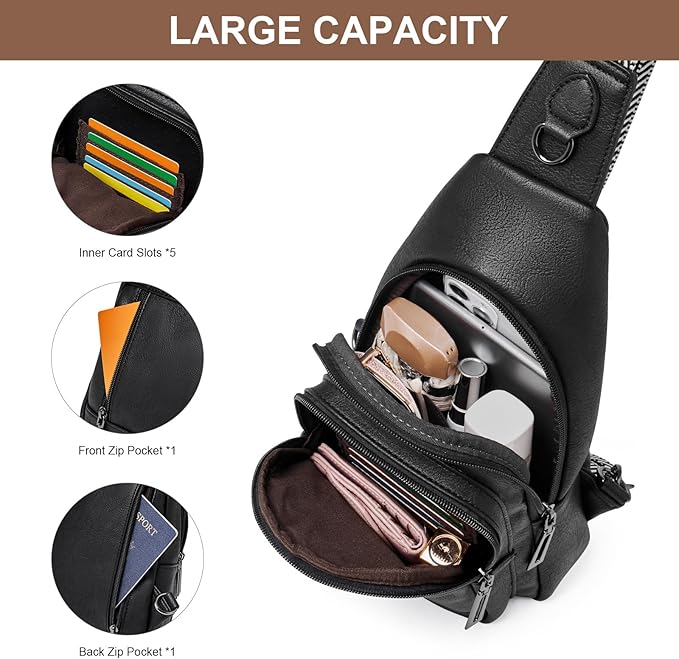 Womens Sling Bag Crossbody Bags for Women Vegan Leather Sling Backpack Daypack Fanny Pack Crossbody Purse Travel