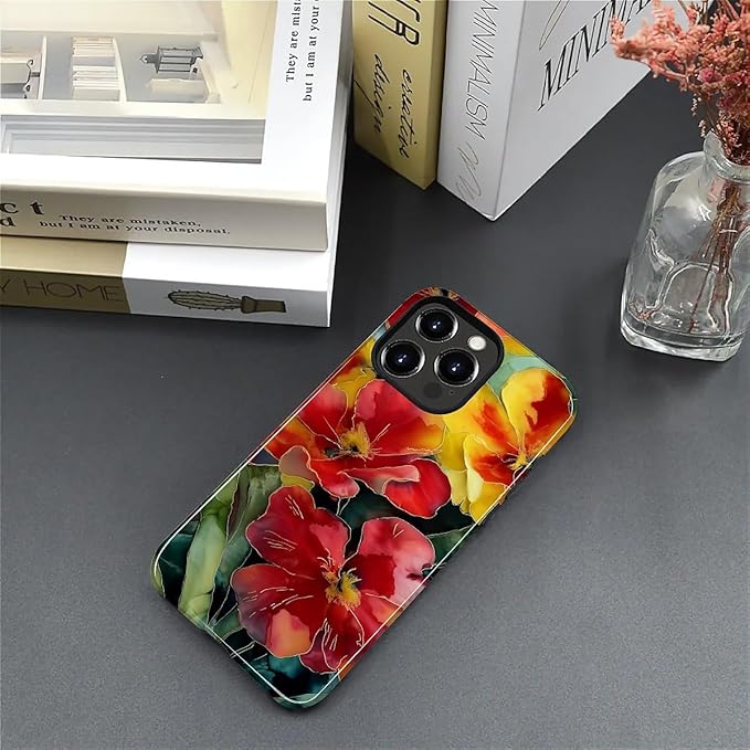 Case for iPhone 15 Pro Max Case,Vintage Floral Girly Design - Hybrid Dual Protection Silicone + Hard PC Shockproof Full Body Cover Slim Anti-Scratch Protective Case for Men Women