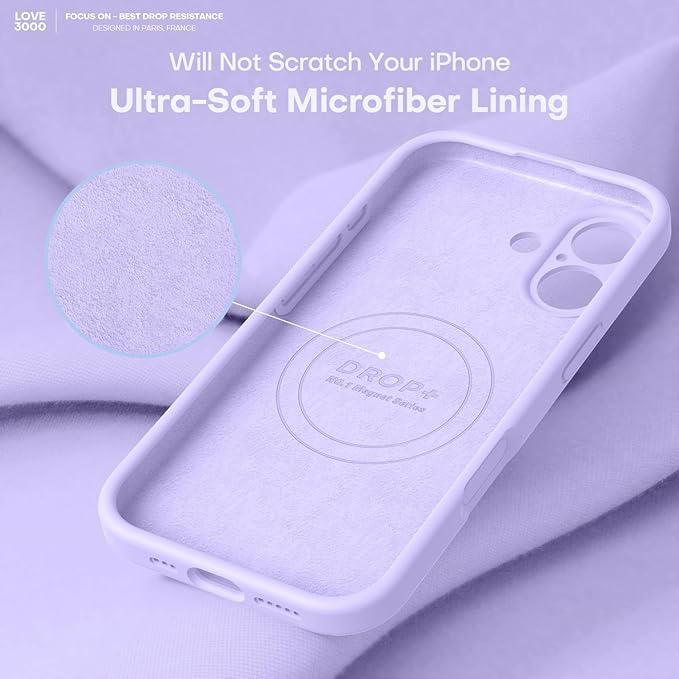 LOVE 3000 Designed for iPhone 17 Case, Premium Silicone [Compatible with Magsafe][Soft Anti-Scratch Microfiber Lining] Shockproof Protective Phone Case for Men Women 6.3", Light Purple