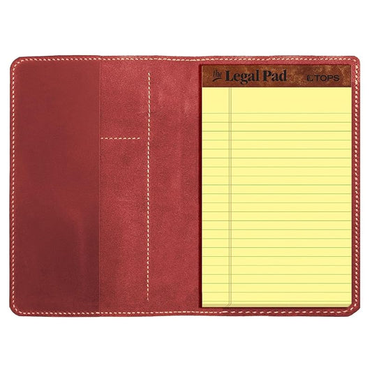 Genuine Leather Notebook Notepad Cover for TOPS The Legal Pad Writing Pads Docket 5" x 8" Cover, retro real leather portfolio folder cover organizer (Red)