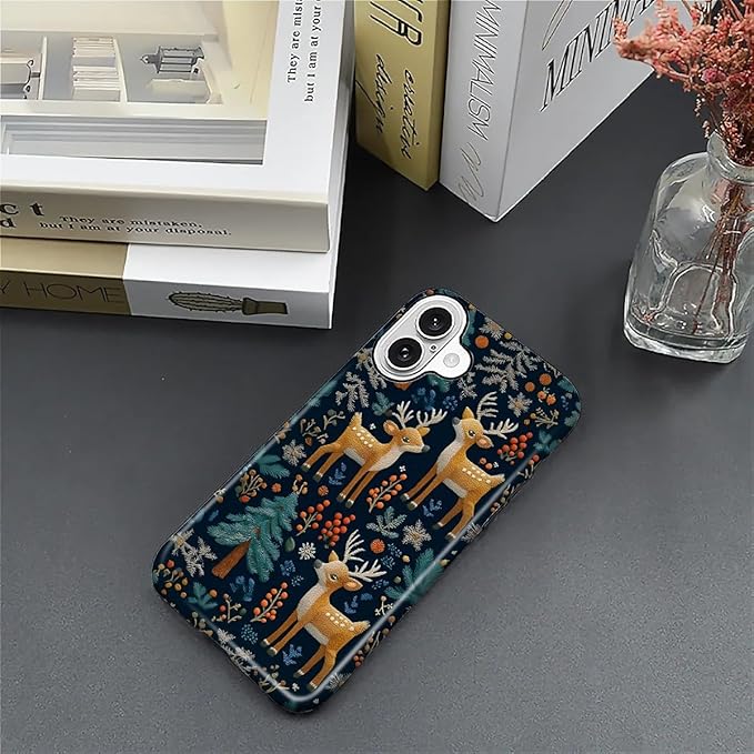 Case for iPhone 16 Plus Case,Cute Christmas Reindeer Design - Hybrid Dual Protection Silicone + Hard PC Shockproof Full Body Cover Slim Anti-Scratch Protective Case for Men Women