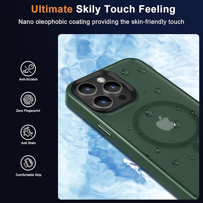 MOCCA Strong Magnetic for iPhone 12 Pro Max Case,[Compatible with Magsafe][Glass Screen Protector+Camera Lens Protector] Slim Thin Shockproof Cover Phone Case for iPhone 12 Pro Max 6.7",Midnight Green