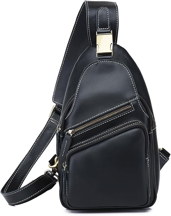 Genuine Leather Sling Bag for Men Women Backpack Chest Shoulder Satchel Crossbody Bags Casual Outdoor Daypack