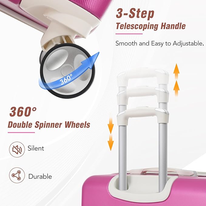 Merax Luggage Set 2 Piece Suitcase Set with Cosmetic Case Expandable Spinner Wheels Vintage Luggage Sets(Pink,20"+24")