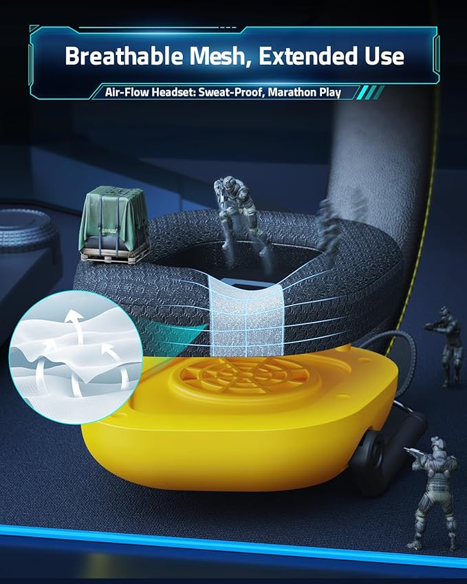 Wireless Gaming Headset for PC, PS5, PS4, Mac, Switch, 2.4GHz USB Dongle Wireless Gaming Headphones with Microphone, Bluetooth 5.4, 50mm Driver, Stereo Sound, Cool Lighting, 50H Battery-Yellow