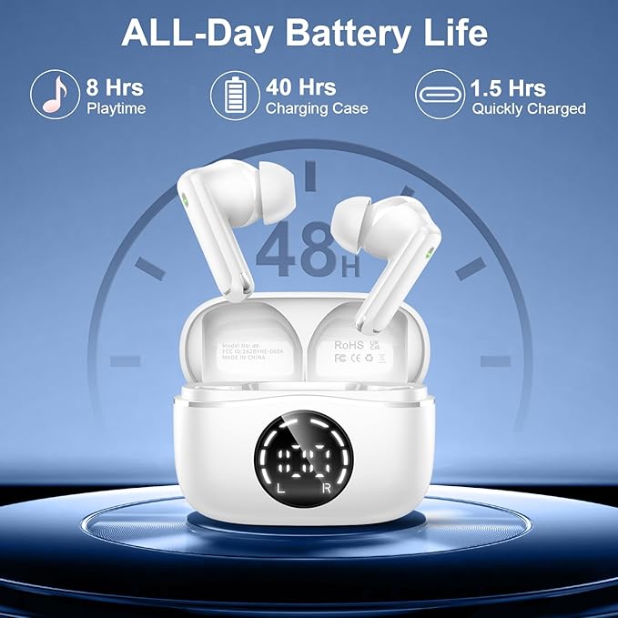 Bluetooth 5.4 Headphones, 2025 Wireless Earbuds 3D Hi-Fi Stereo Bass Ear Buds, 4 ENC Noise Cancelling Mic, 3g USB-C in-Ear Earphone Sport, IP-X7 Waterproof Workout Gym for Android iOS Laptop Pad