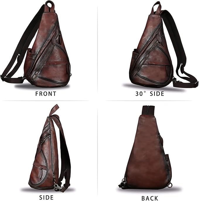 Genuine Leather Sling Bag for Men and Women - Vintage Sling Backpack Shoulder Crossbody Chest Bag for Ipad