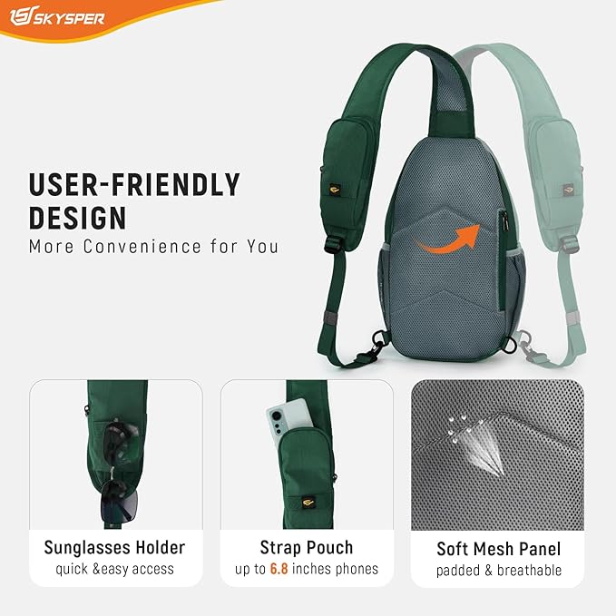 SKYSPER Sling Bag RFID Cross Body Bag Recycled Crossbody Backpack Travel Daypack