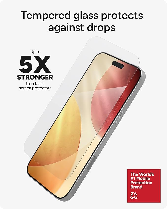 ZAGG Glass Elite Screen Protector for iPhone 17 Pro Max - 5X Stronger Tempered Glass, ClearPrint Technology for Smudge Free Clarity, Smooth Feel, Full Coverage, InvisibleShield, Easy Two-Step Installation