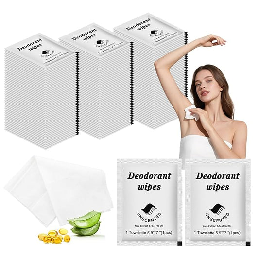Travel Deodorant Wipes Individually Wrapped,Body Wipes to Clean Skin for Women Men（Unscented,pack of 50)