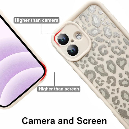 KANGHAR Case for iPhone 16 Leopard Printed Pattern Cute Cheetah Phone Case Soft TPU Shockproof Protective Cover for iPhone 16 6.1 Inch Beige with Gray Prints