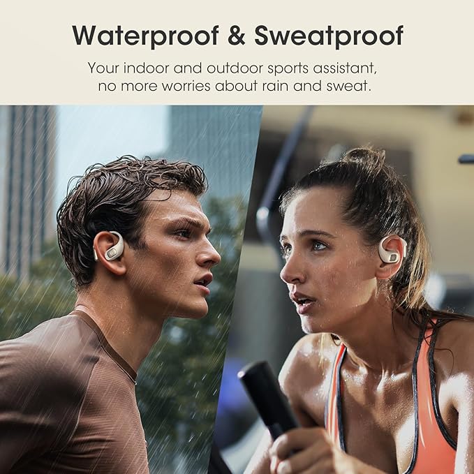 Open Ear Headphones, Bluetooth 5.4 Wireless Earbuds with Earhook, 48H Playtime Open Ear Earbuds with Mic, 3 EQ Modes, ENC Clear Calls, Lightweight, Comfort Headphones for Running Sport Workout (White)