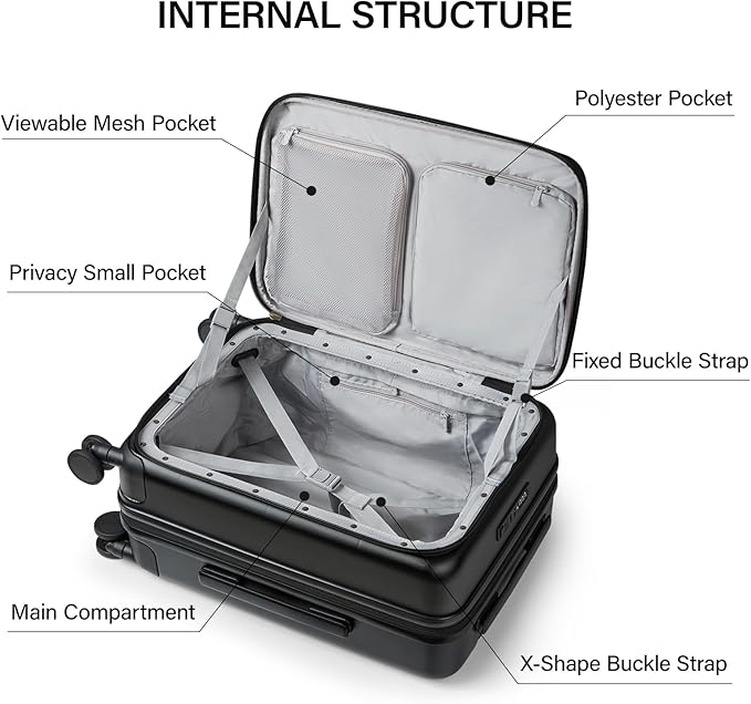 MILADA Expandable Carry On Luggage with Spinner Wheels PC Hard Shell Suitcases 20 Inch Top Opening Travel Suitcase with Wheels TSA Approved Luggage Trunk Rolling Carry-On, Black