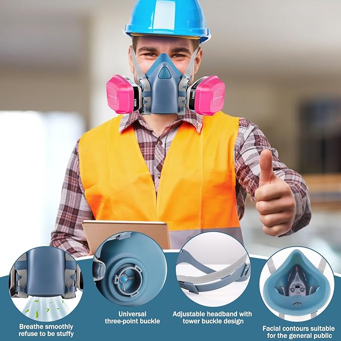 Respirator Mask with 60921 Filters, Respirator Mask for Chemicals, Gas Mask Widely Used in Paint, Dust, Chemical, Resin Epoxy, Woodworking, Organic Vapor Gas, Machine Polishing (Without Goggle)