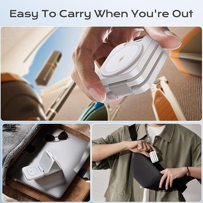 Wireless Charger for iPhone, KU XIU 3 in 1 Travel Charging Station for iPhone 17/16/15/14/13/12 Series, 5W Foldable Charger for Apple Watch10/9/8/7/6/5/4/3/SE, for Airpods 4/3/2/Pro