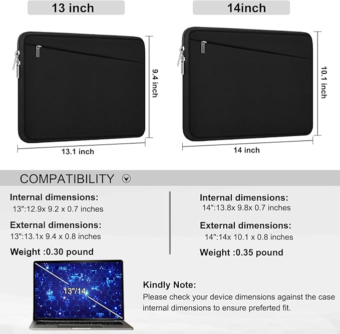 Laptop Sleeve 14 inch, Durable Computer Carrying Bag Protective Case Briefcase Handbag with Front Pocket, Slim Laptop Case Cover for Compatible with MacBook Air/Pro 14 inch Notebook Computer, Black