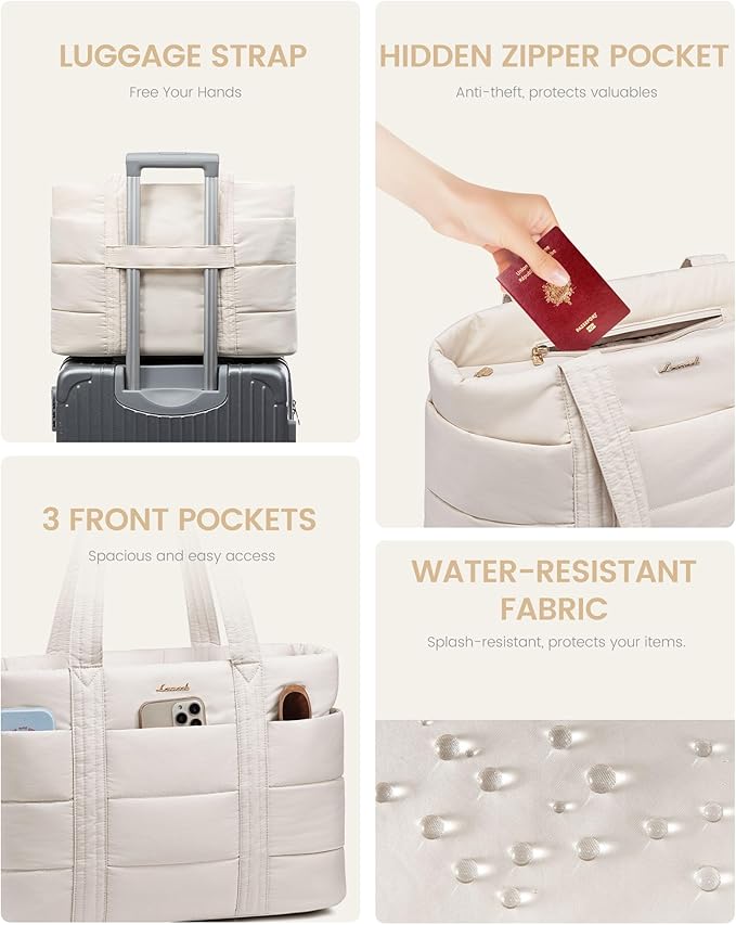 LOVEVOOK Tote Bag for Women, Large Puffer Work Tote Laptop Bag, Lightweight Travel Tote Bag with Zipper Gifts for Women