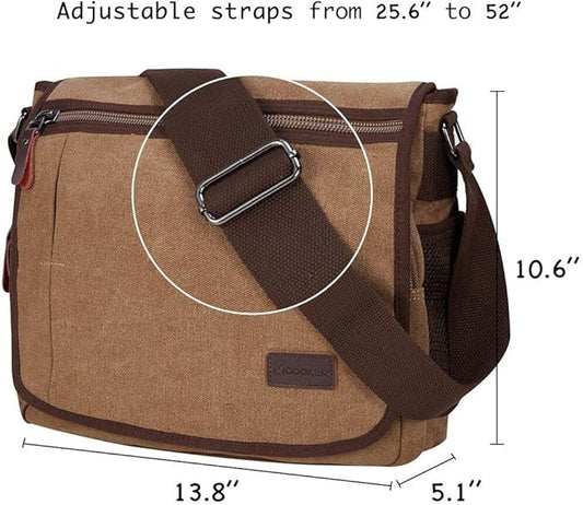 Modoker Messenger Bag for Men, 13 Inches Laptop Satchel Bags, Canvas Shoulder Bag with Bottle Pocket
