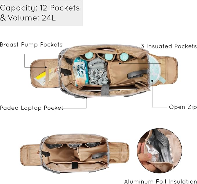 mommore Breast Pump Bag Diaper Tote Bag with 15 Inch Laptop Sleeve Fit Most Breast Pumps Like Medela, Spectra S1,S2, Evenflo