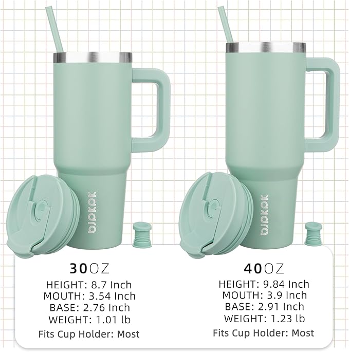 BJPKPK 40oz Stainless Steel Insulated Tumbler With Handle And Lid Straw Travel Coffee Mug Thermal Cup,Pistachio Green