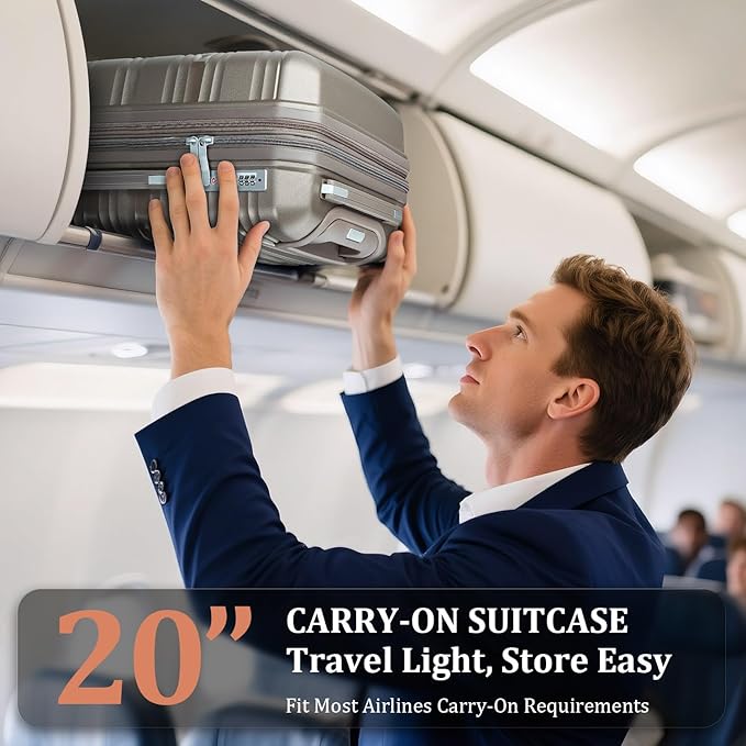 Luggage Set 4 Piece with Spinner Wheel, TSA Approved Expandable Hardshell Suitcase, Lightweight Travel Family Set for Men and Women(Champagne)