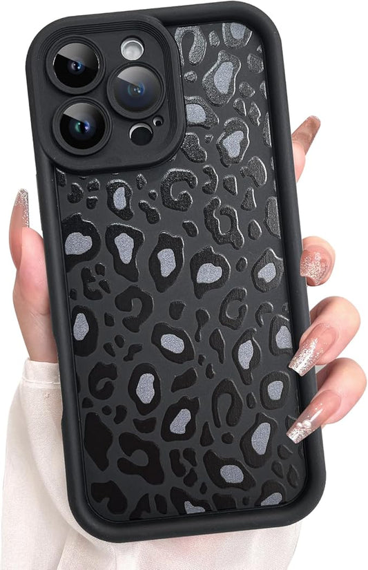 KANGHAR Case for iPhone 16 Pro Max Leopard Printed Pattern Cute Cheetah Phone Case Soft TPU Shockproof Protective Cover for iPhone 16 Pro Max 6.9 Inch Black