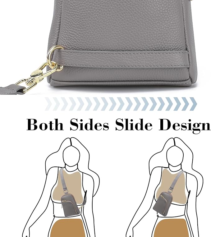 INICAT RFID Blocking Sling Bag Leather Crossbody Bags for Women Fanny Pack Cross Body for Woman Chest Bag for Travel 1.9L