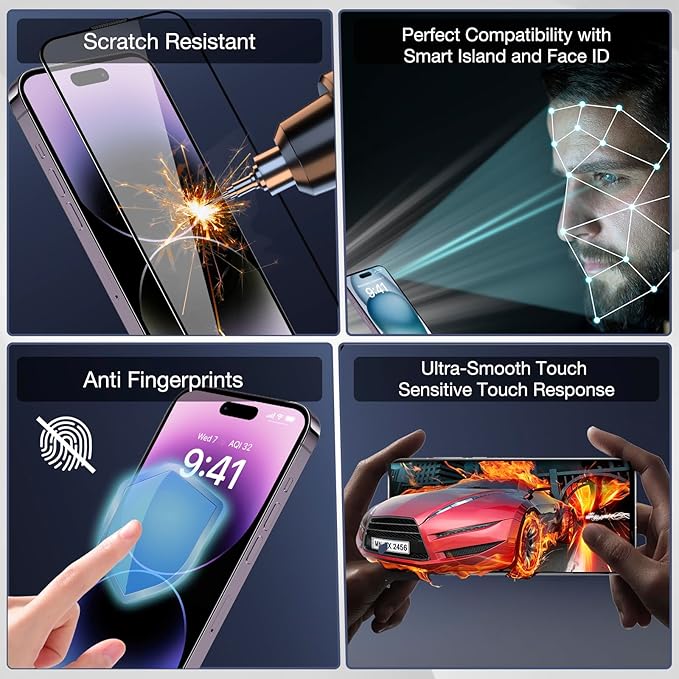 2-Pack Privacy Screen Protector for iPhone 17 Pro 6.3-inch, 9H Tempered Glass, Full Coverage, Anti-Fingerprint, Auto Dust-Elimination, No Bubble, Easy Installation