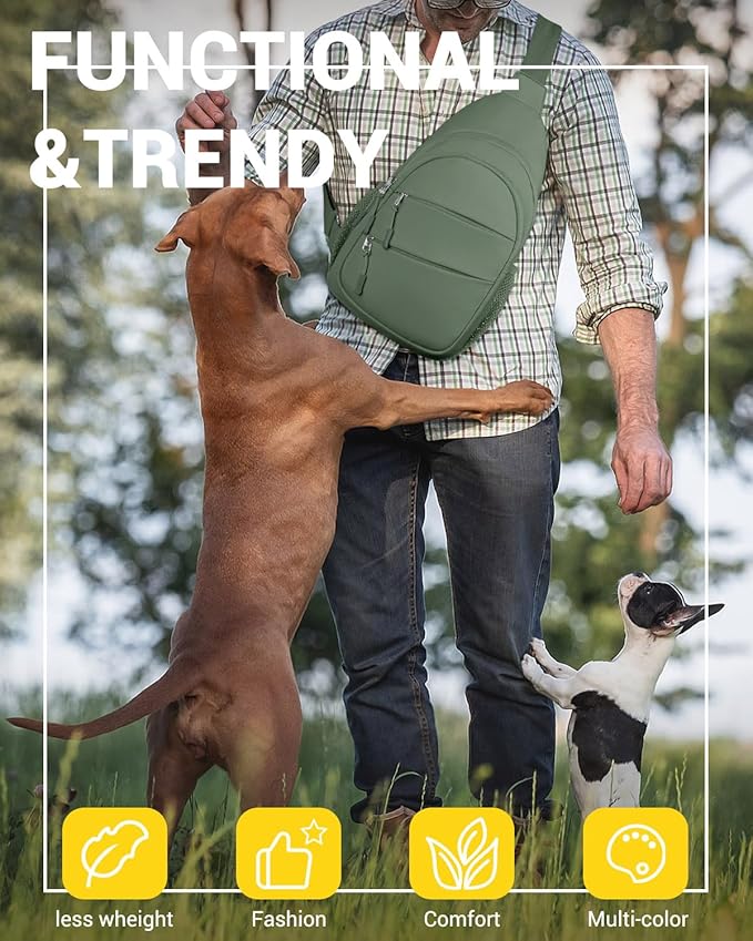 Crossbody Bags for Women, Sling Bag for Men, Small Hiking Backpack Anti Theft Lightweight for Outdoors Travel （L, Sage Green）