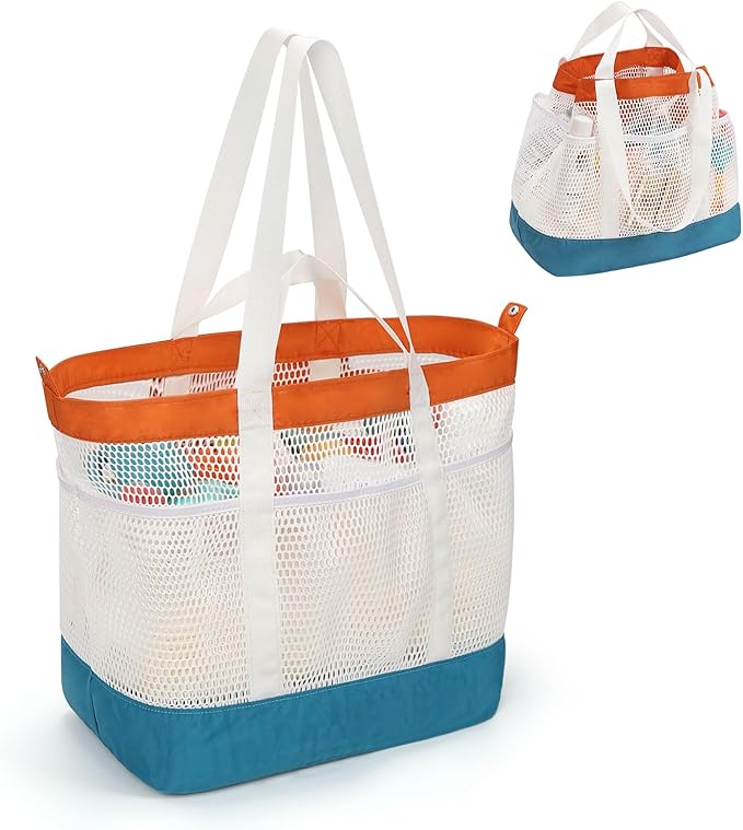 Mesh Beach Bag, Extra Large Beach Bags for Women, Lightweight Foldable Sandproof Tote Bag for Family & Vacation