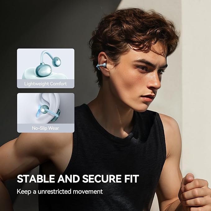 1MORE S20 Open Ear Headphones, Lightweight Comfort Clip-On Wireless Earbuds, 30H Playtime Bluetooth 5.4 Headphones with 4 ENC Microphones, IPX5 Water Resistance, Secure Fit for Sports Workout, Blue