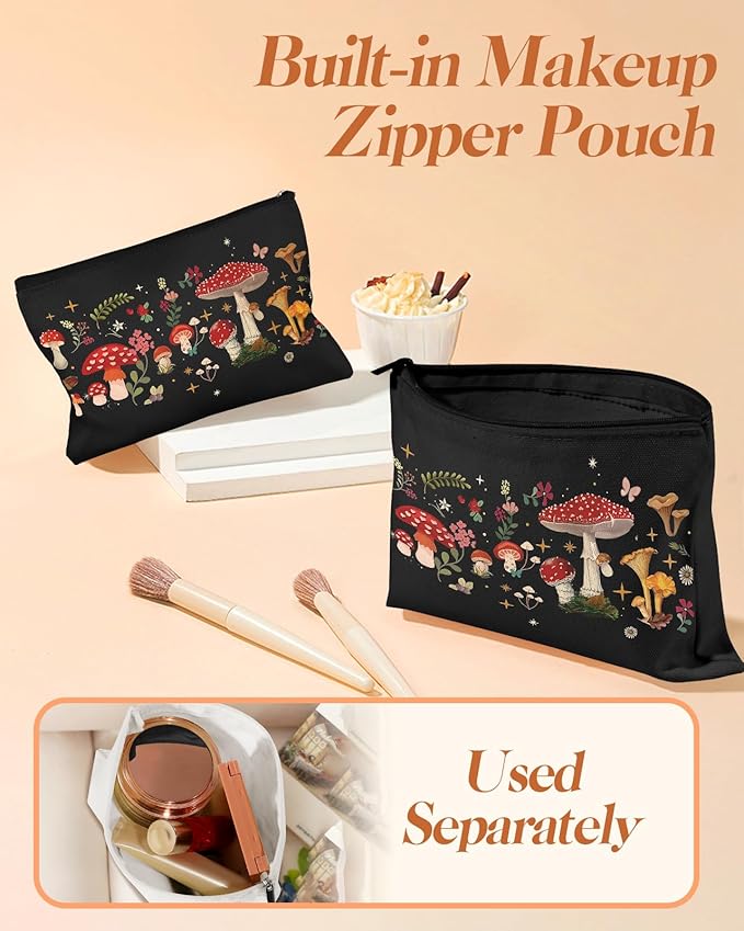 2 Pack Canvas Tote Bag - with Makeup Pouch Aesthetic Cute Women Reusable Canvas Bag for Shopping, Work, Travel