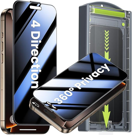WSKEN for iPhone 16 Pro Privacy Screen Protector - [4 Way 360 Anti-Spy] [Auto Dust-Remove & Zero Bubble] 4 Directions Anti Peep Shatterproof Tempered Glass for 16 Pro 6.3 Inch, 2 Pack
