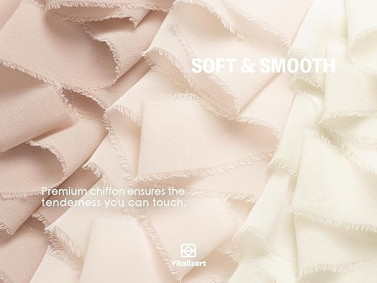 Vitalizart White Handmade Chiffon Silk Ribbon Fringe 1.5" x 21 Yd Nude & Ivory Frayed Edges Ribbons for Wedding Invitations Bridal Bouquets Gifts Wrapping Crafts Holiday Party Decorations