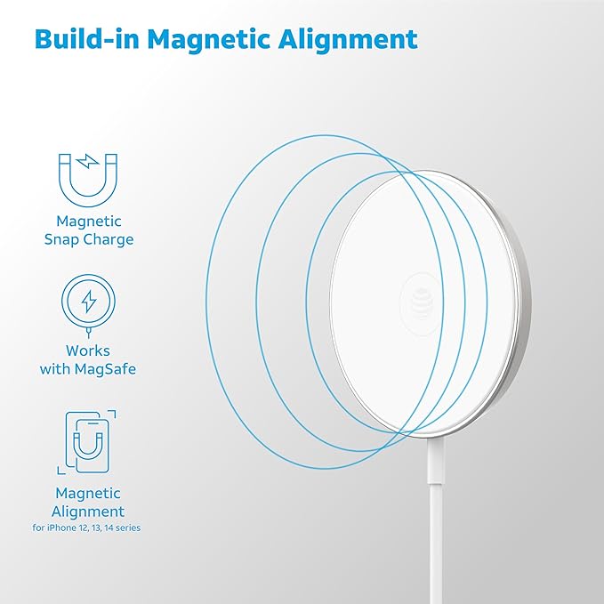AT&T Professional Series 15W Wireless Charging Pad White Premium Magnetic Fast Charging Universal Device Compatibility Qi Certified Technology