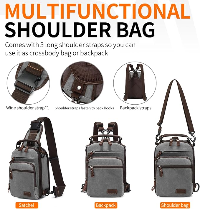 Nerlion Sling Bag for Men Waxed Canvas Crossbody Bag Chest Bag Water Resistant Shoulder Bag Casual Daypack