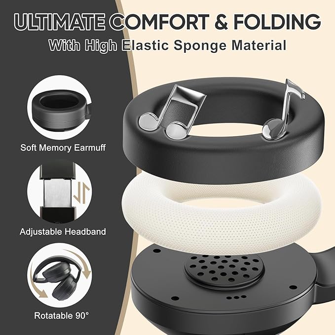 SDLOGAL Wireless Over Ear Headphones, Personalized Music & Game Audio, Wireless BT5.4 Headphones with Microphone, Up to 40 Hours Battery Life, Foldable & Lightweight