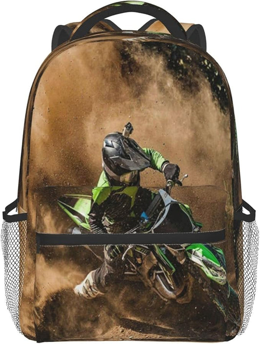 Motocross Dirt Bike Backpack for Boys Girls Men, Travel Laptop Casual College Daypack Back to School Bag One Size