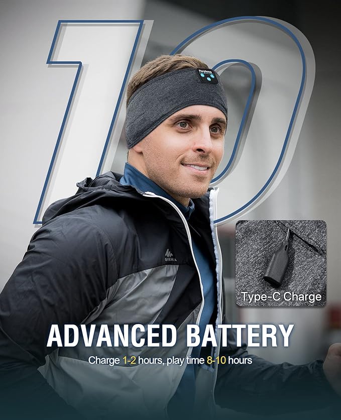 Perytong Bluetooth Headband Sleep Headphones, Sleeping Headphones for Side Sleepers, Sleep Earbuds Wireless Earphones with HD Stereo Speaker for Birthday Anniversary Christmas Tech Gifts Men Women