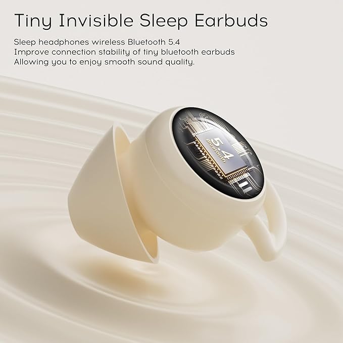 sunvito Sleep Earbuds for Side Sleepers, Mini Invisible Wireless Bluetooth 5.4 Micro Sleep Headphones, Hidden Earbuds with LED Screen for Small Ears Sleeping, Exercise, Working, Hiking (Beige)