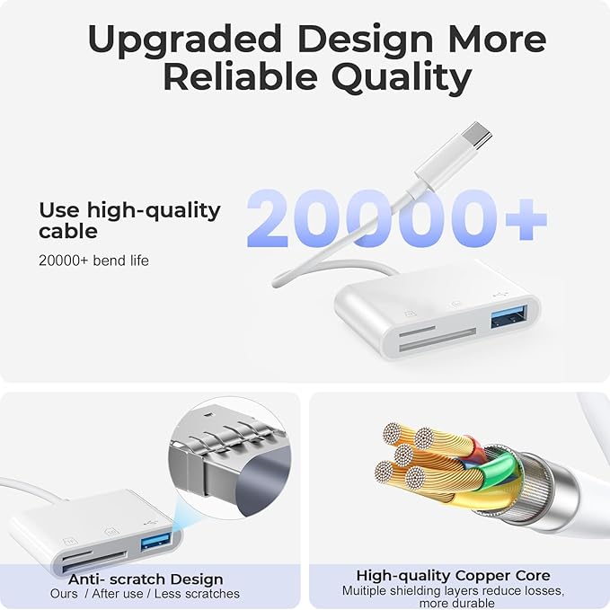 3-in-1 USB C Card Reader, SD/microSD/TF Memory Card Adapter, Compatible for Phone 15/16 Pro, Android, Pad, MacBook, Laptop