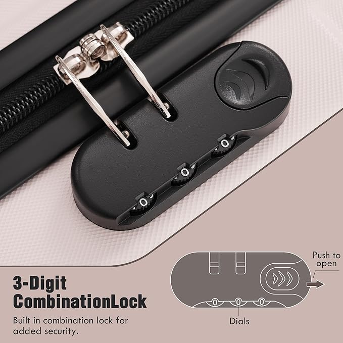 Merax Luggage Sets of 3 Piece Carry on Suitcase Airline Approved,Hardcase Suitcase Set with Double Spinner Wheels,Light Pink