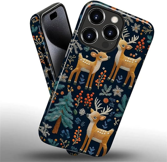 Case for iPhone 15 Pro Max Case,Cute Christmas Reindeer Design - Hybrid Dual Protection Silicone + Hard PC Shockproof Full Body Cover Slim Anti-Scratch Protective Case for Men Women