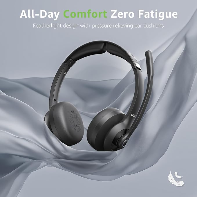 acer Wireless Headset with Mic for Work - 2.4G Bluetooth 5.3 Dual Mode Headphones,36Hrs Battery,ENC Crystal-Clear Calls Mic,USB Dongle for PC,Bluetooth Headset for Phone/Tablet, Home/Call Center