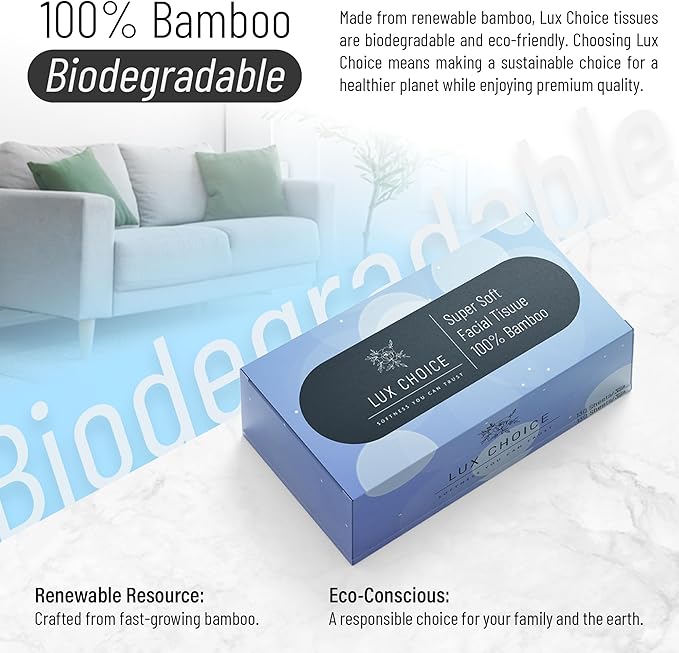 Bamboo Facial Tissues – 130 Tissues, 3 Ply,12 Boxes (1560 Total), Ultra Soft, Eco-Friendly & Hypoallergenic – for Home, Baby Care & Sensitive Skin
