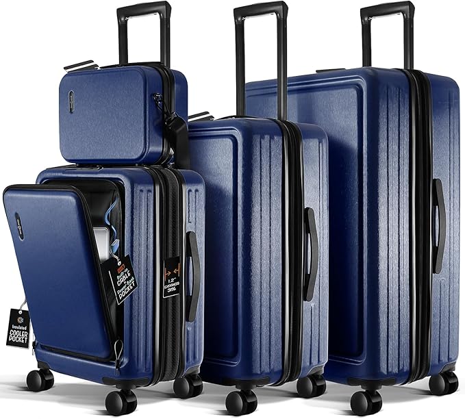 Hard Shell Luggage Sets with Spinner Wheels 4 Piece, Expandable Large Suitcases with TSA Lock, Travel Large Suitcase Set, Navy Luggage Set